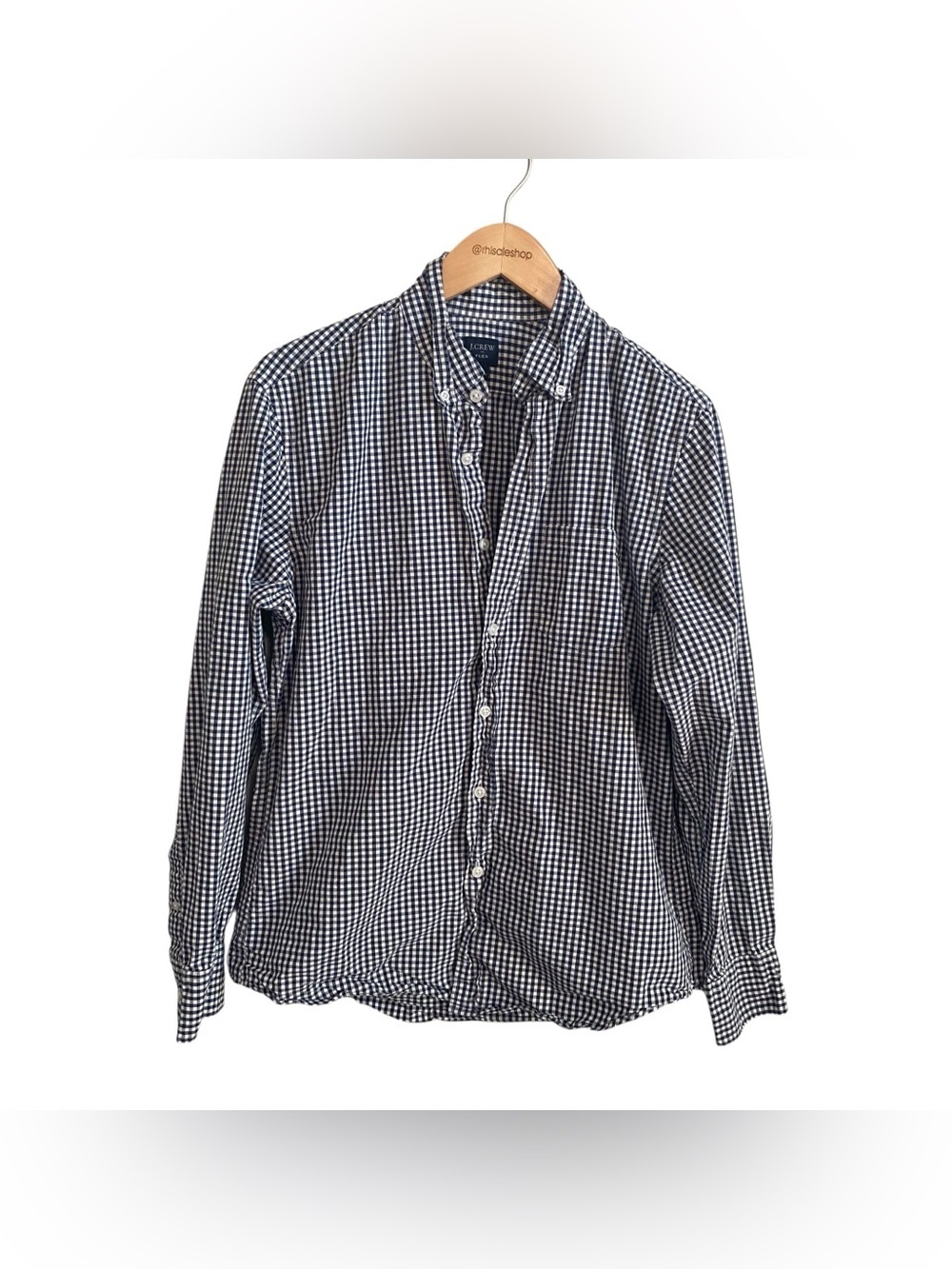 J.Crew Men's Flex Navy White Gingham Long Sleeve Button Down Shirt Size Medium